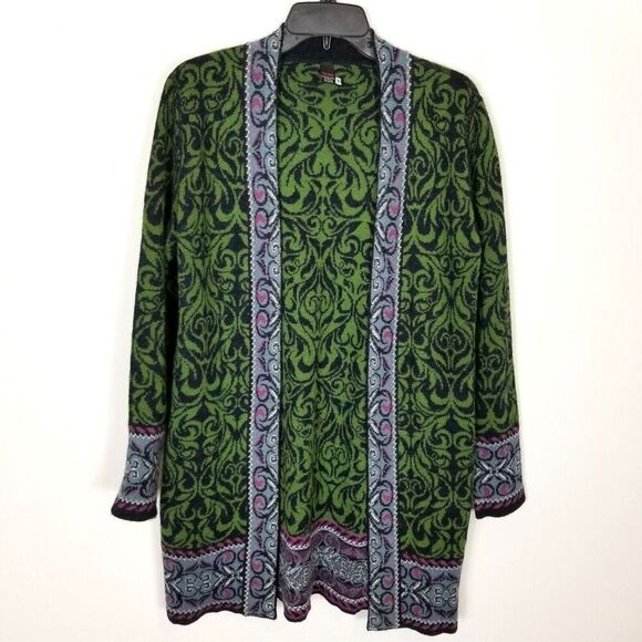 Tey-Art Women Alpaca Blend Open Front Cardigan Sweater Sz M Green Floral - Picture 1 of 7
